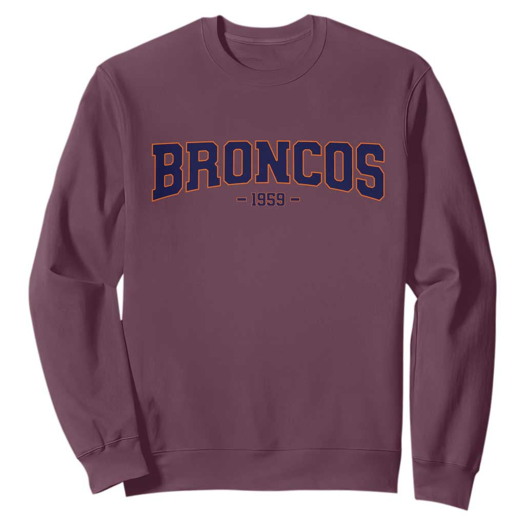 Vintage Broncos Sweatshirt Classic Game Day Print Retro Varsity Football Team Name TS10 Maroon Print Your Wear
