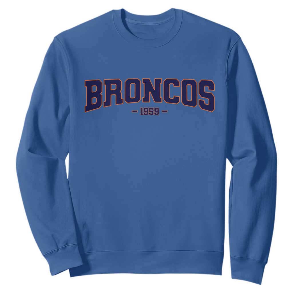 Vintage Broncos Sweatshirt Classic Game Day Print Retro Varsity Football Team Name TS10 Royal Blue Print Your Wear
