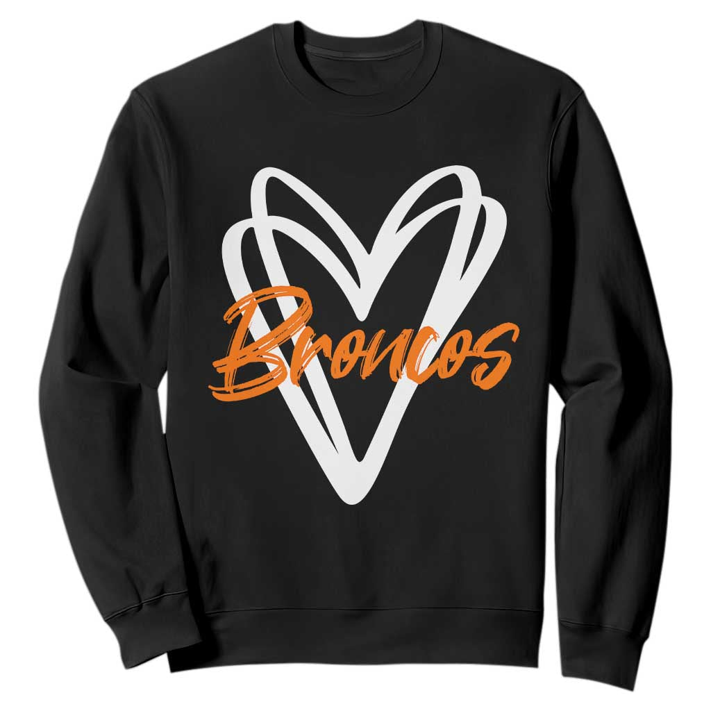 Vintage Broncos Sweatshirt Football Team Fans Heart Graphic Game Day TS10 Black Print Your Wear