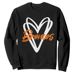 Vintage Broncos Sweatshirt Football Team Fans Heart Graphic Game Day TS10 Black Print Your Wear