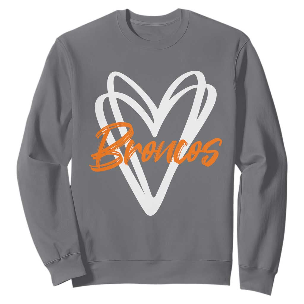 Vintage Broncos Sweatshirt Football Team Fans Heart Graphic Game Day TS10 Charcoal Print Your Wear