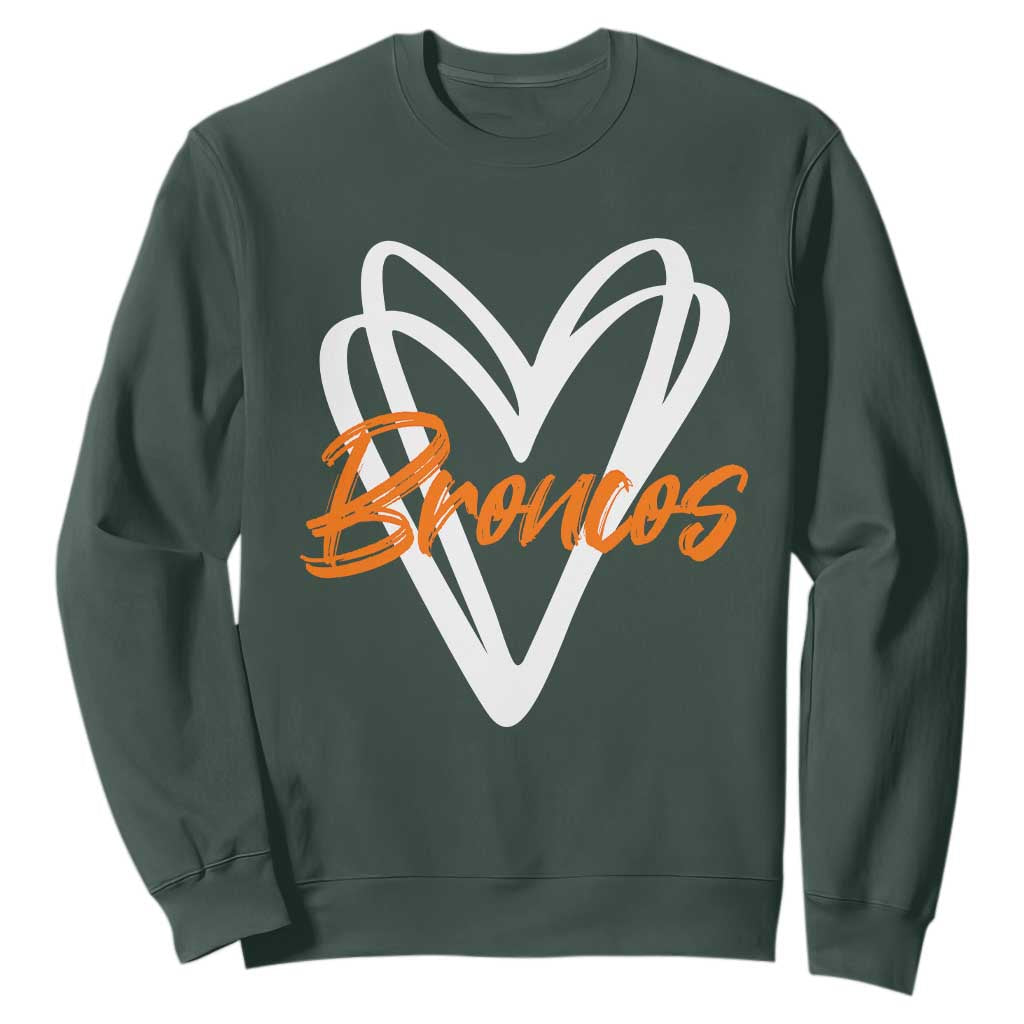 Vintage Broncos Sweatshirt Football Team Fans Heart Graphic Game Day TS10 Dark Forest Green Print Your Wear