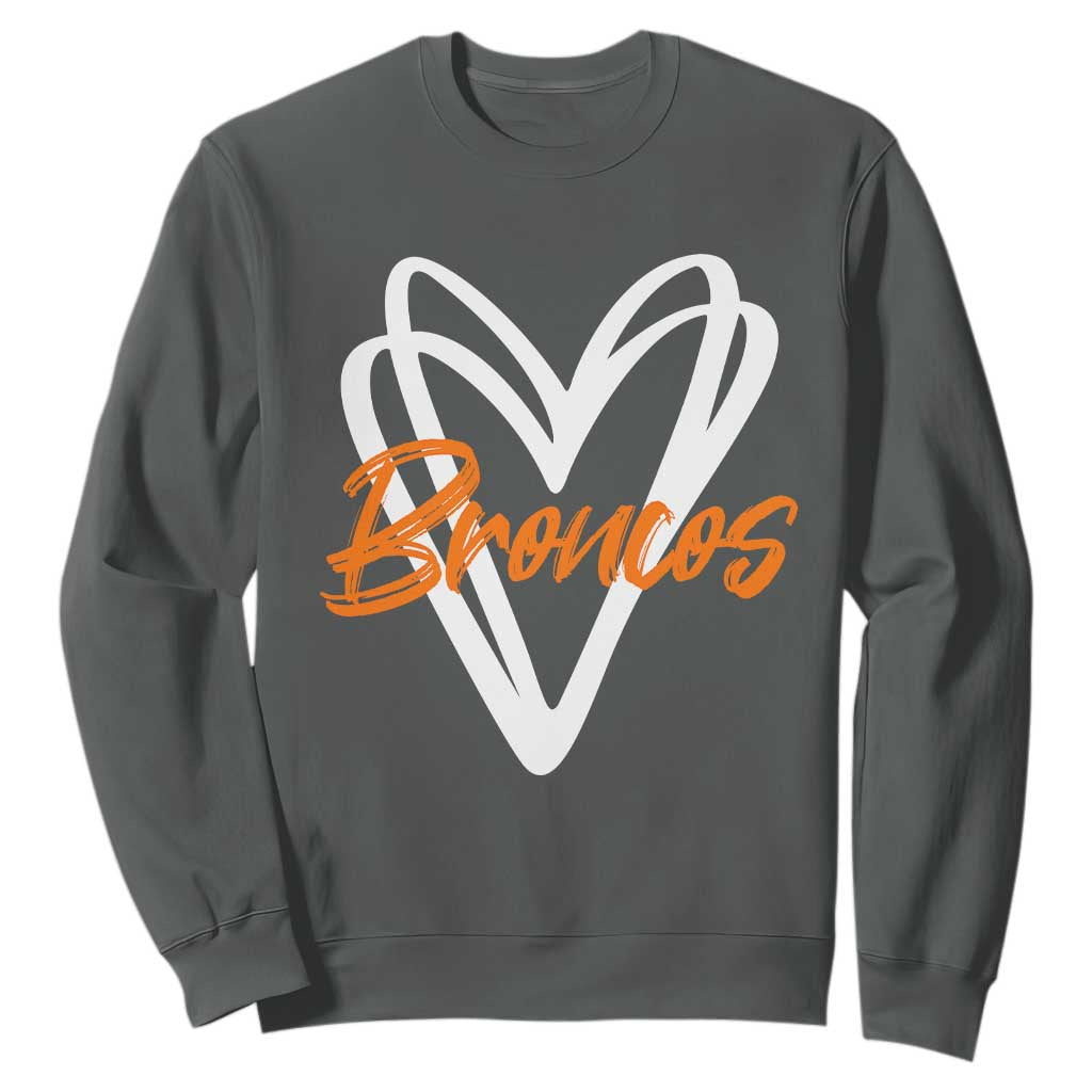 Vintage Broncos Sweatshirt Football Team Fans Heart Graphic Game Day TS10 Dark Heather Print Your Wear