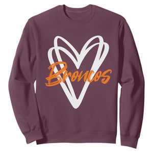 Vintage Broncos Sweatshirt Football Team Fans Heart Graphic Game Day TS10 Maroon Print Your Wear