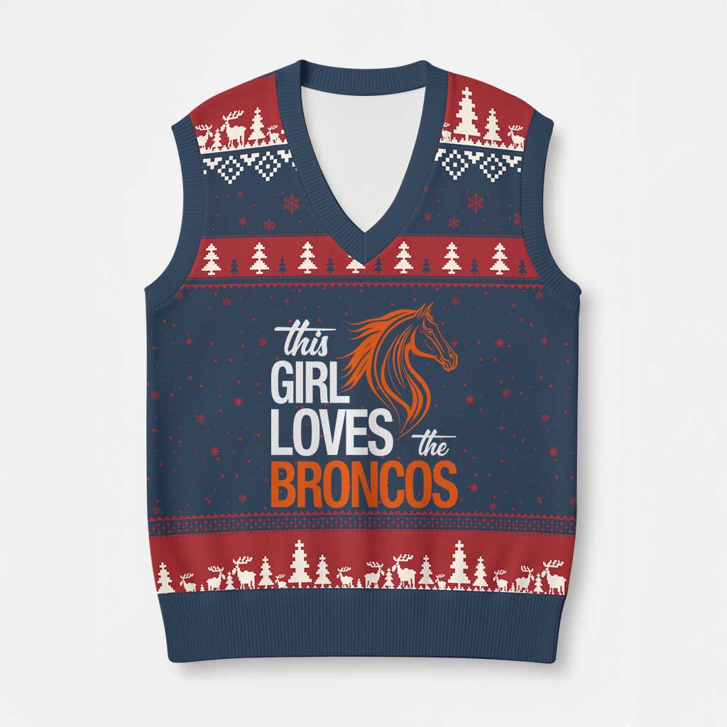 This Girl Loves The DFB V-Neck Knit Sweater Vest Football Inspirational Game Day Heart Graphic TS10 Navy Red Print Your Wear