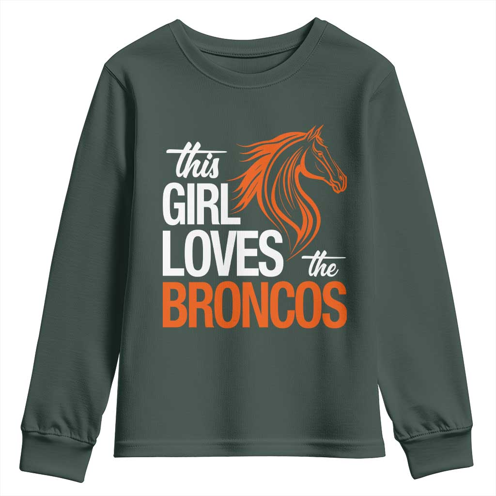 This Girl Loves The DFB Youth Sweatshirt Football Inspirational Game Day Heart Graphic TS10 Dark Forest Green Print Your Wear