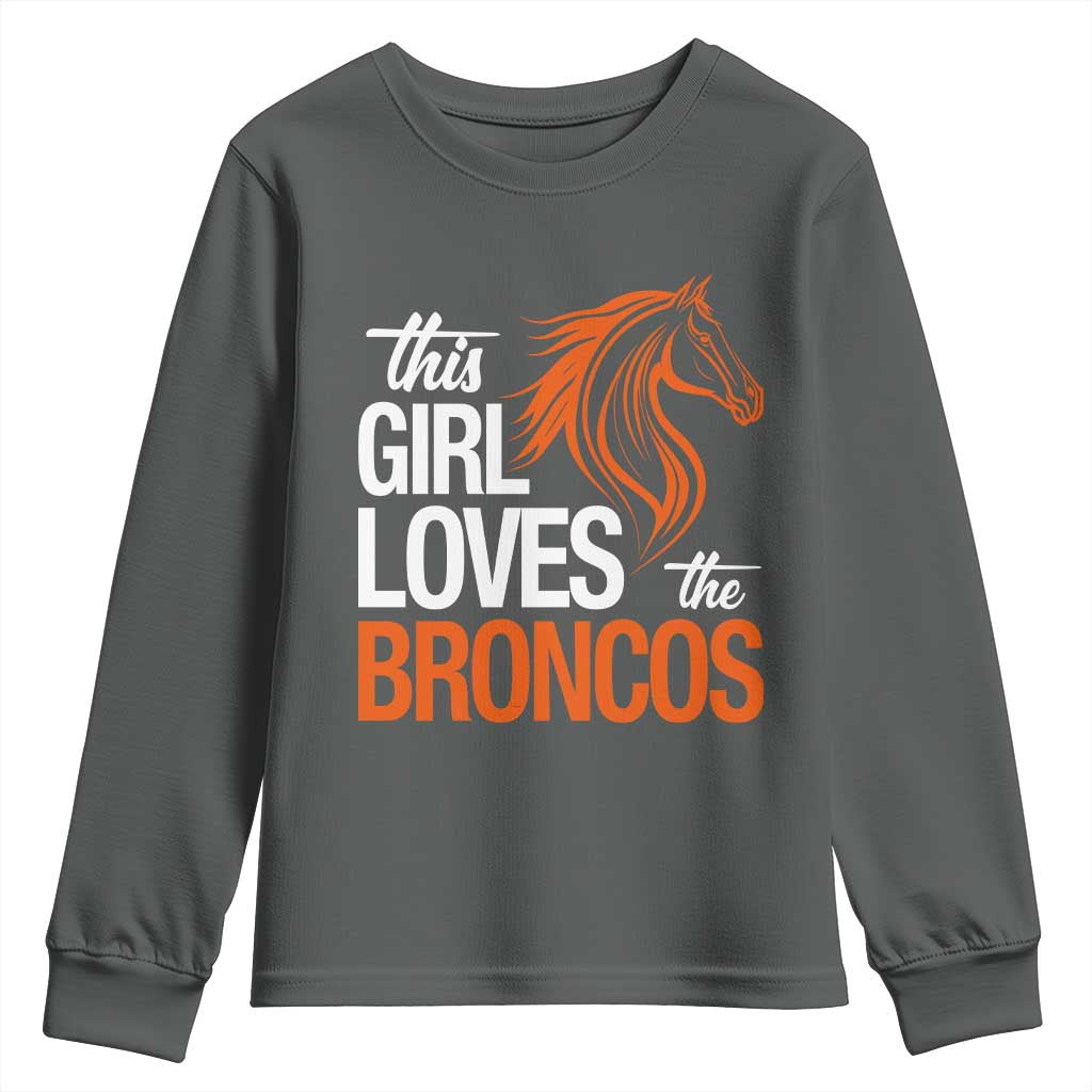 This Girl Loves The DFB Youth Sweatshirt Football Inspirational Game Day Heart Graphic TS10 Dark Heather Print Your Wear