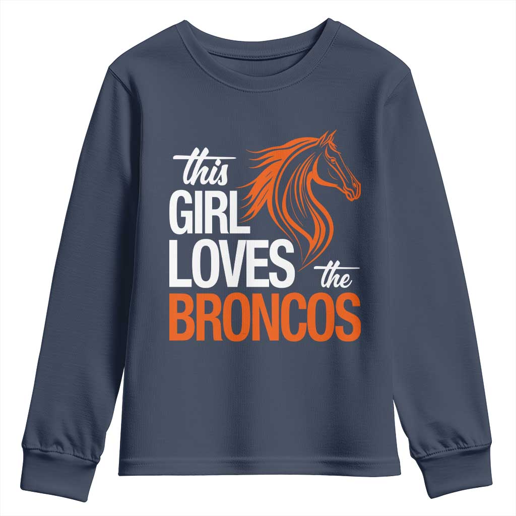 This Girl Loves The DFB Youth Sweatshirt Football Inspirational Game Day Heart Graphic TS10 Navy Print Your Wear