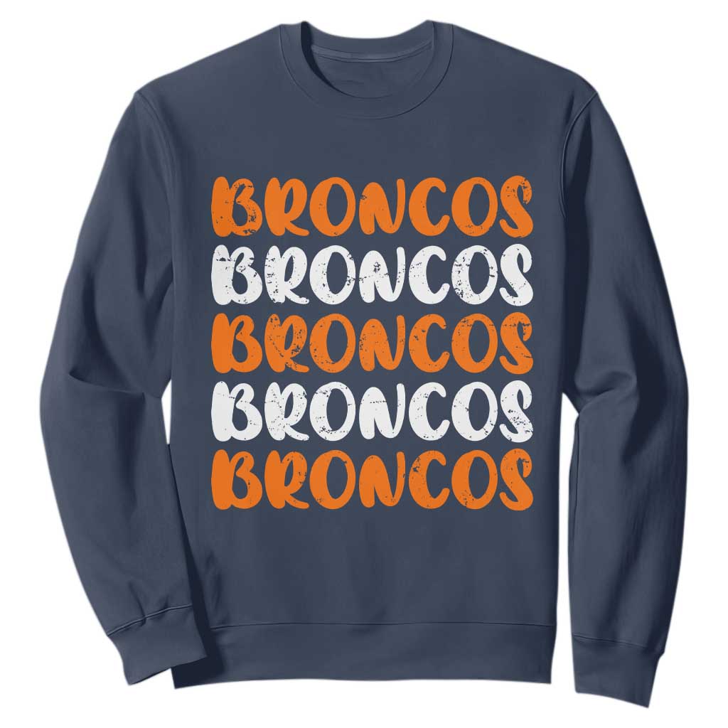 Vintage Broncos Sweatshirt Retro Novelty Football Inspirational TS10 Navy Print Your Wear
