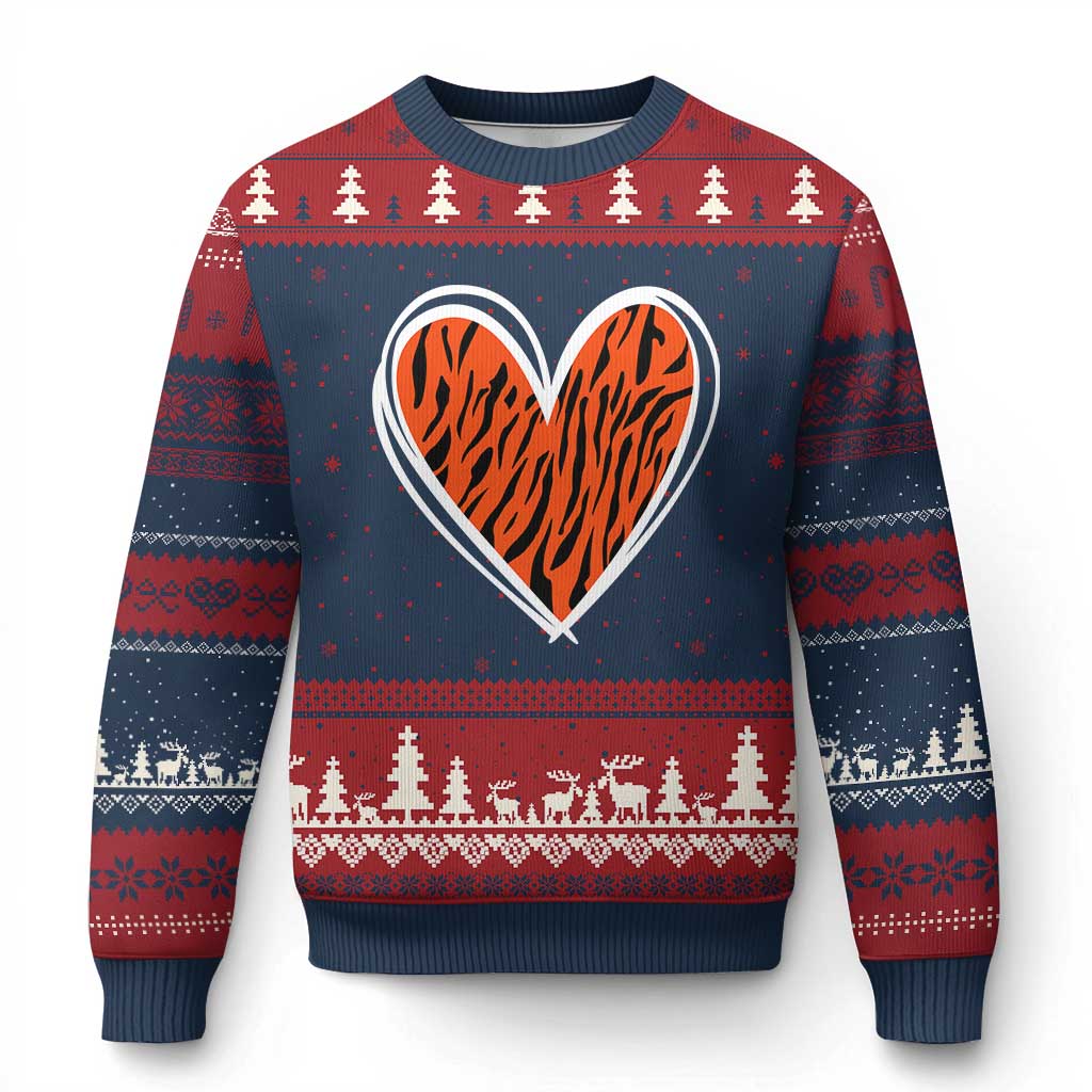 Bengal Tiger Heart Ugly Christmas Sweater Retro BFT Sports Fan Trendy Game Day Gift TS10 Navy Red Print Your Wear