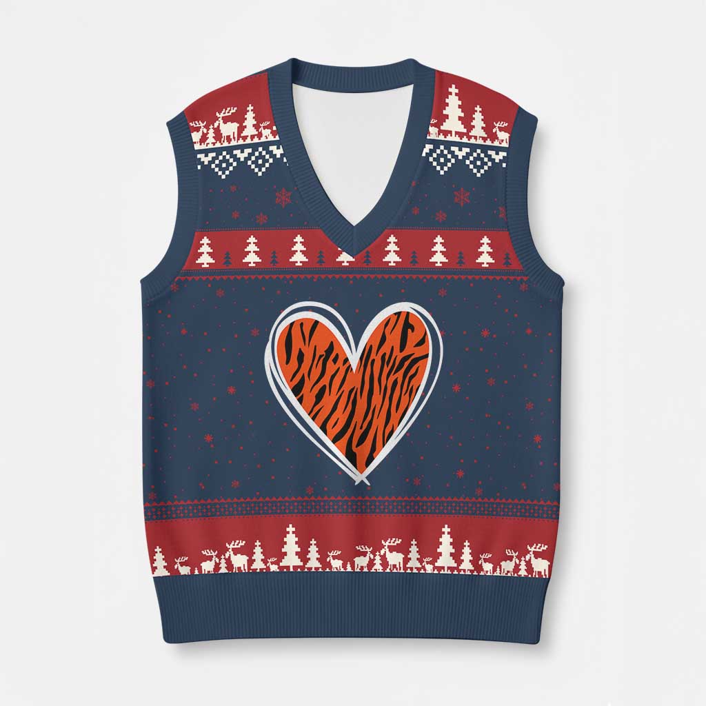 Bengal Tiger Heart V-Neck Knit Sweater Vest Retro BFT Sports Fan Trendy Game Day Gift TS10 Navy Red Print Your Wear