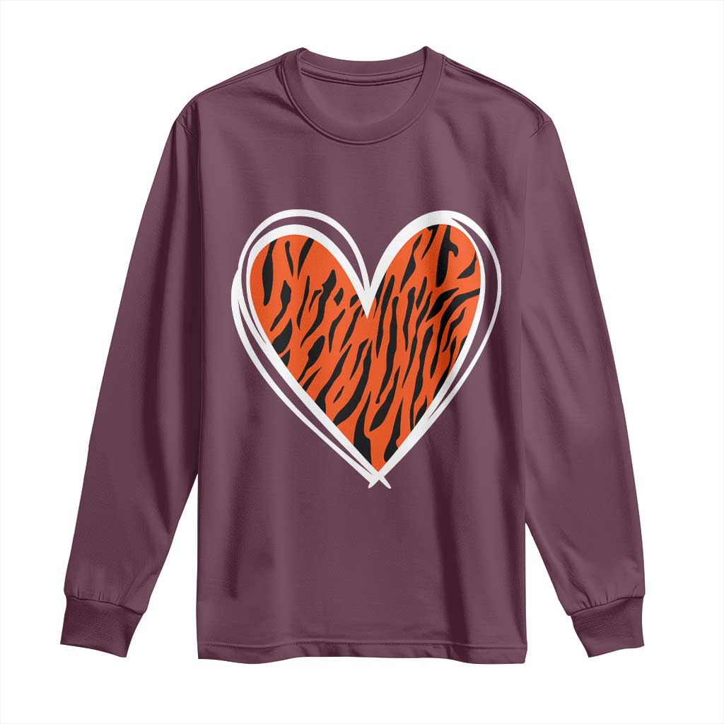 Bengal Tiger Heart Long Sleeve Shirt Retro BFT Sports Fan Trendy Game Day Gift TS10 Maroon Print Your Wear