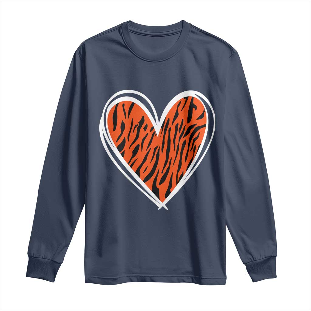 Bengal Tiger Heart Long Sleeve Shirt Retro BFT Sports Fan Trendy Game Day Gift TS10 Navy Print Your Wear