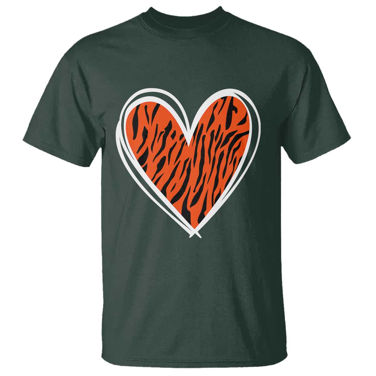 Bengal Tiger Heart T Shirt Retro BFT Sports Fan Trendy Game Day Gift TS10 Dark Forest Green Print Your Wear