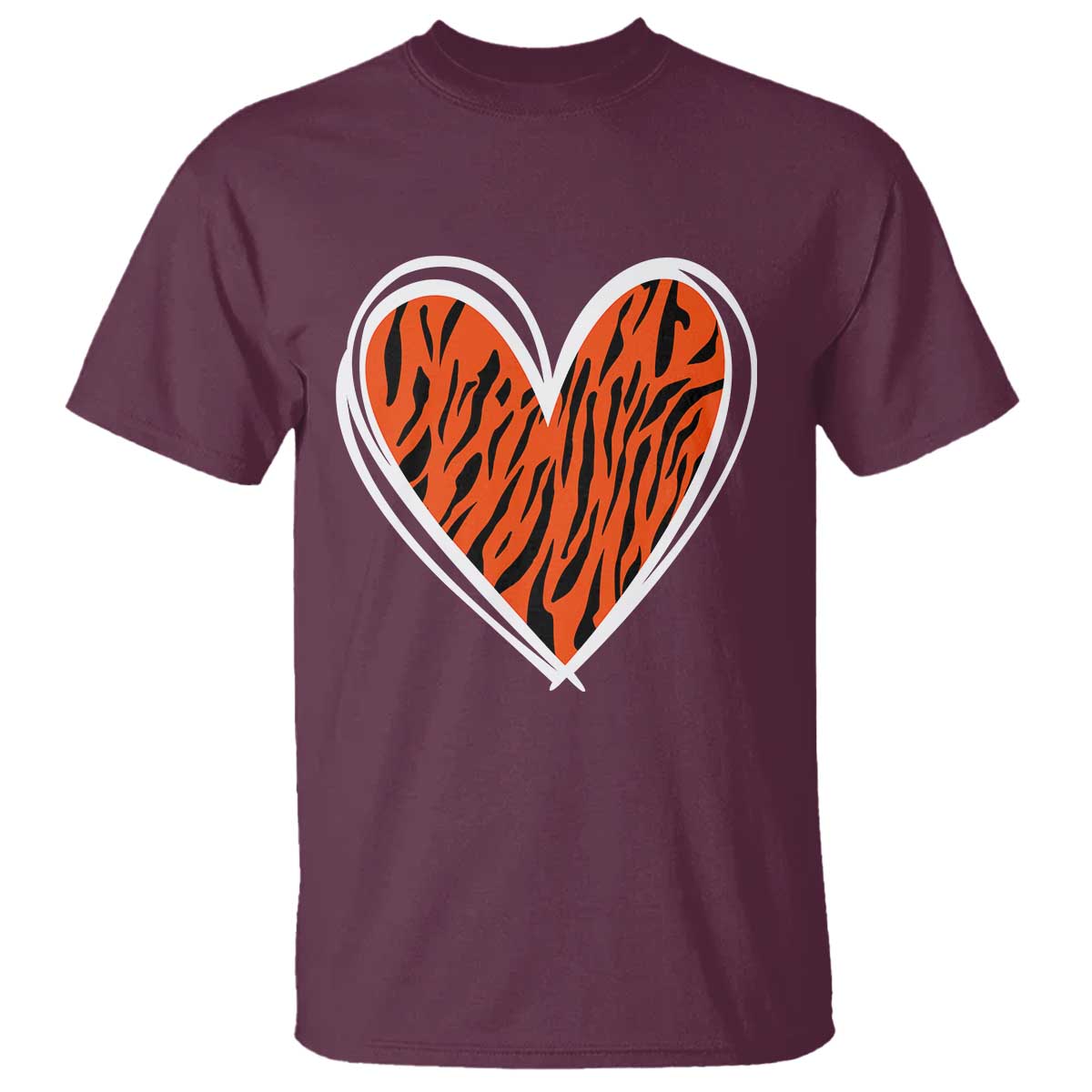 Bengal Tiger Heart T Shirt Retro BFT Sports Fan Trendy Game Day Gift TS10 Maroon Print Your Wear