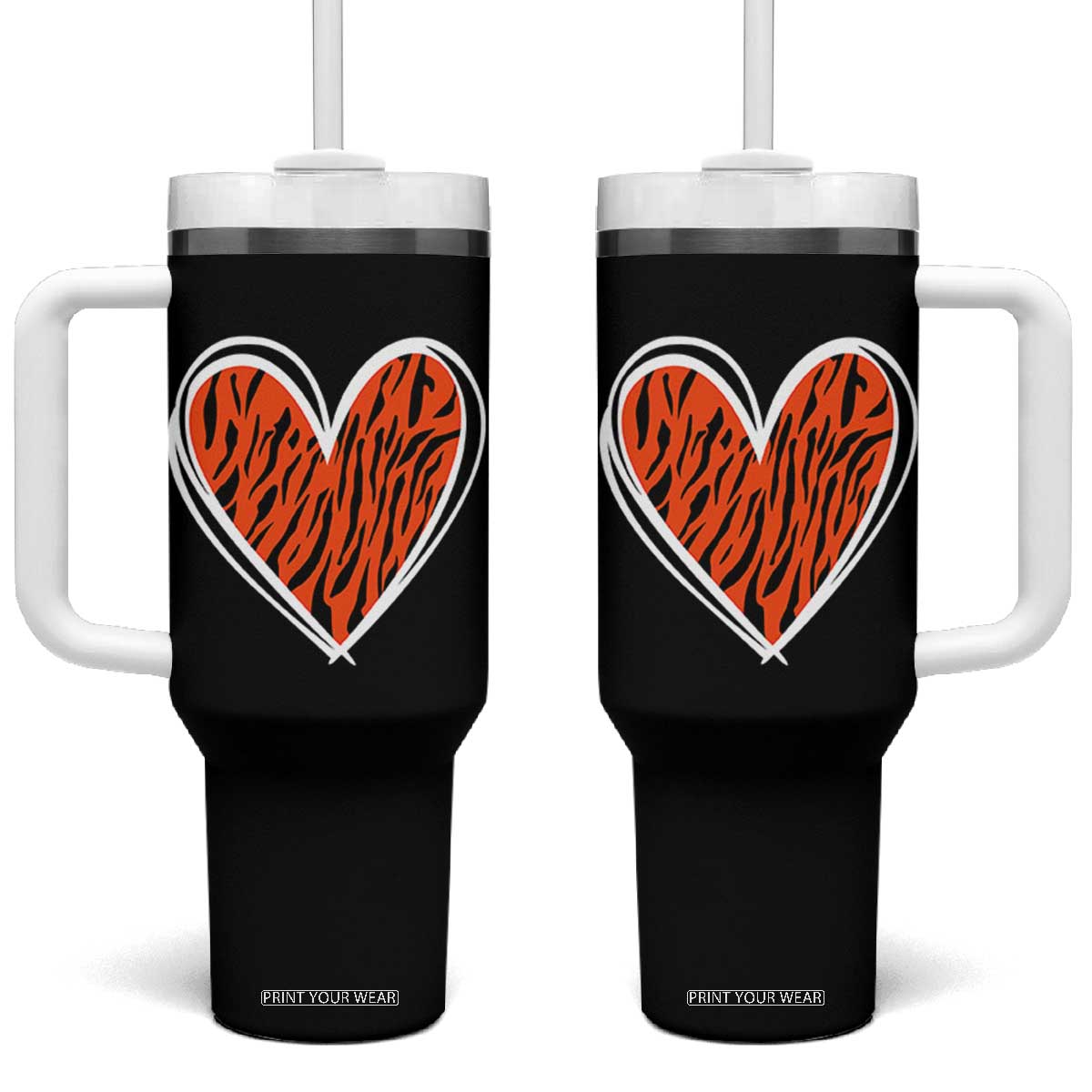Bengal Tiger Heart Tumbler With Handle Retro BFT Sports Fan Trendy Game Day Gift TS10 One Size: 40 oz Black Print Your Wear