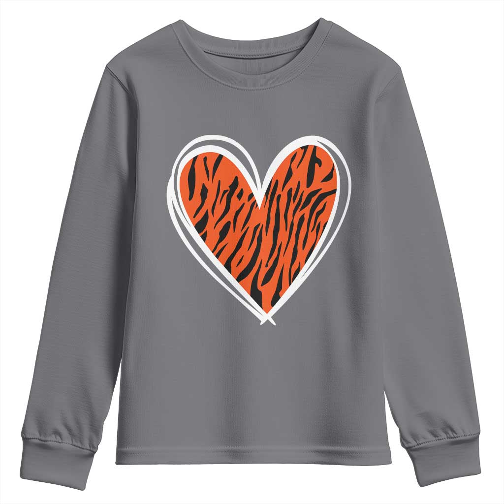 Bengal Tiger Heart Youth Sweatshirt Retro BFT Sports Fan Trendy Game Day Gift TS10 Charcoal Print Your Wear