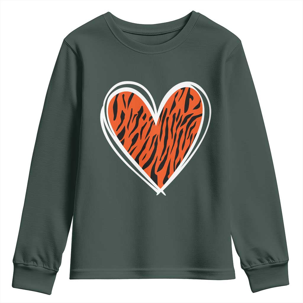 Bengal Tiger Heart Youth Sweatshirt Retro BFT Sports Fan Trendy Game Day Gift TS10 Dark Forest Green Print Your Wear