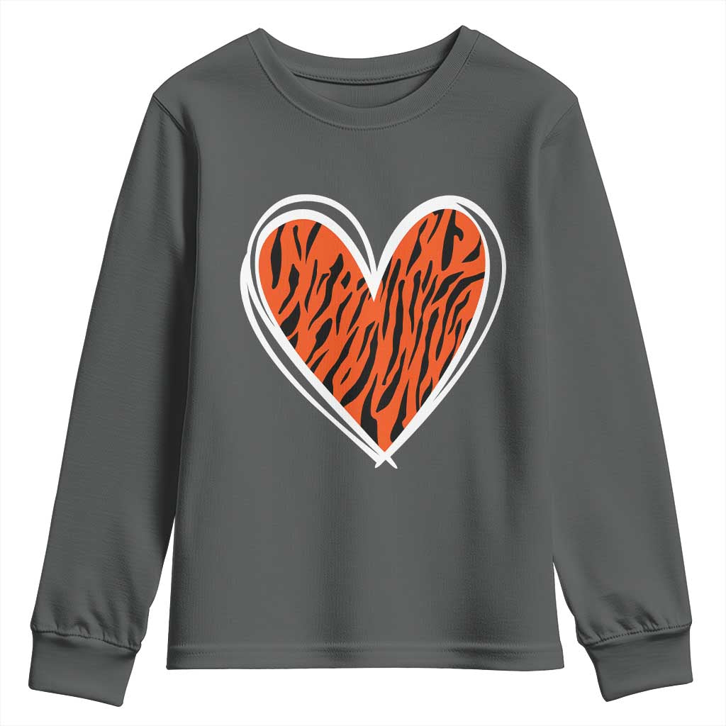 Bengal Tiger Heart Youth Sweatshirt Retro BFT Sports Fan Trendy Game Day Gift TS10 Dark Heather Print Your Wear