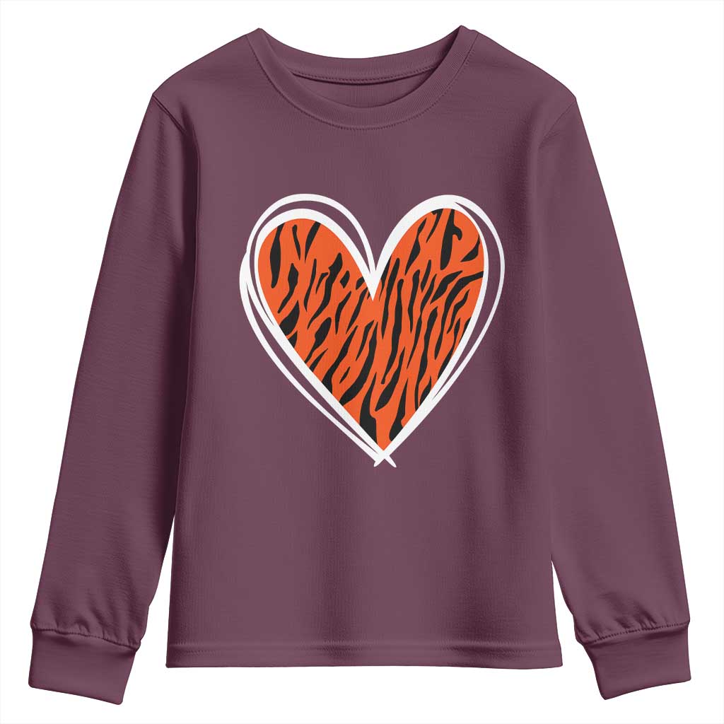 Bengal Tiger Heart Youth Sweatshirt Retro BFT Sports Fan Trendy Game Day Gift TS10 Maroon Print Your Wear