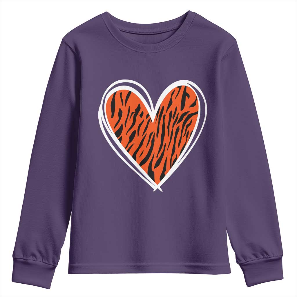 Bengal Tiger Heart Youth Sweatshirt Retro BFT Sports Fan Trendy Game Day Gift TS10 Purple Print Your Wear