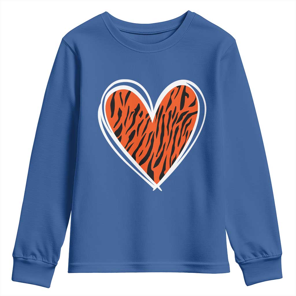 Bengal Tiger Heart Youth Sweatshirt Retro BFT Sports Fan Trendy Game Day Gift TS10 Royal Blue Print Your Wear