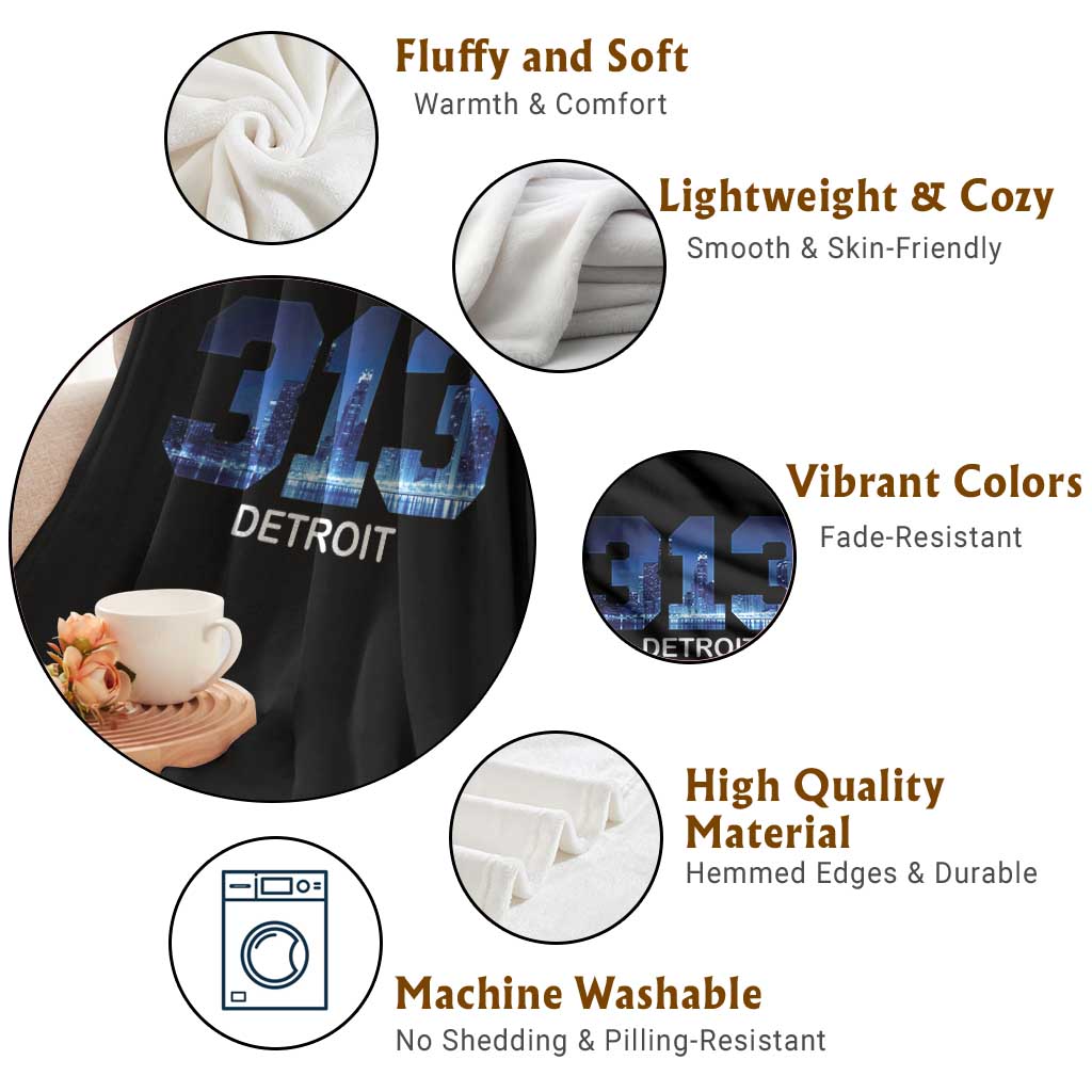 Vintage Detroit Michigan 313 Throw Blanket Area Code Skyline TS10 Print Your Wear