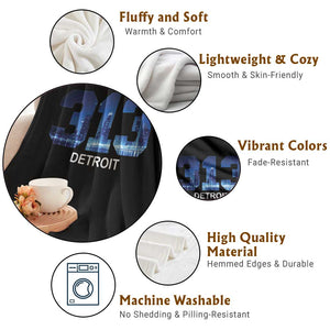 Vintage Detroit Michigan 313 Throw Blanket Area Code Skyline TS10 Print Your Wear