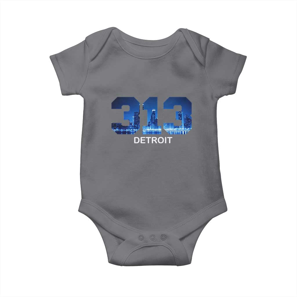 Vintage Detroit Michigan 313 Baby Onesie Area Code Skyline TS10 Charcoal Print Your Wear