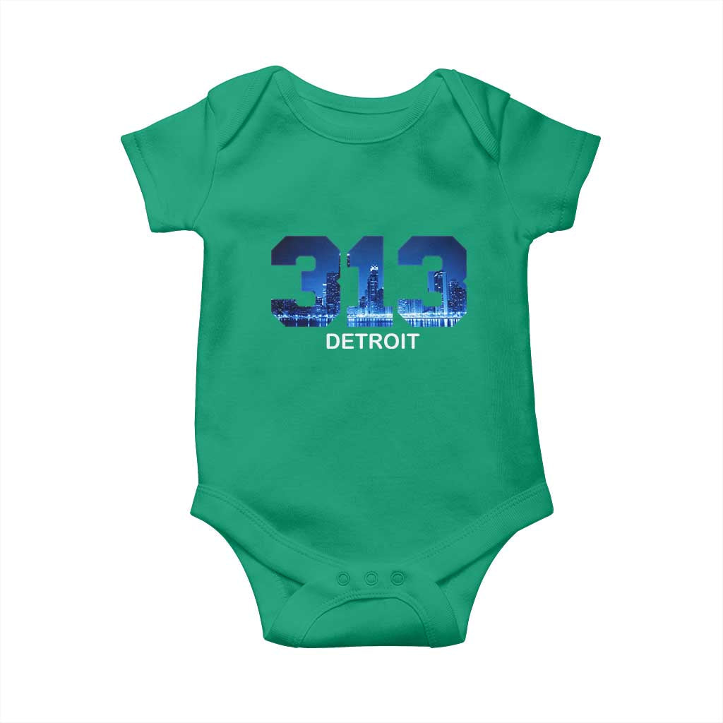 Vintage Detroit Michigan 313 Baby Onesie Area Code Skyline TS10 Irish Green Print Your Wear