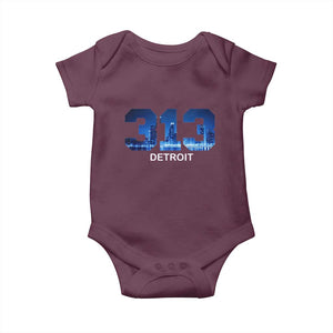 Vintage Detroit Michigan 313 Baby Onesie Area Code Skyline TS10 Maroon Print Your Wear