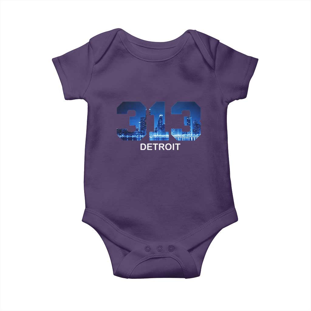 Vintage Detroit Michigan 313 Baby Onesie Area Code Skyline TS10 Purple Print Your Wear
