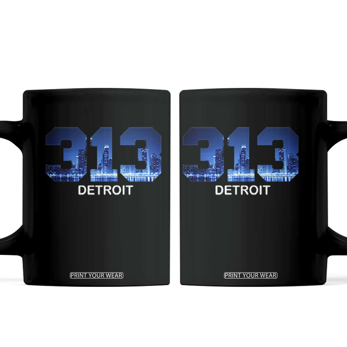 Vintage Detroit Michigan 313 Coffee Mug Area Code Skyline TS10 Black Print Your Wear