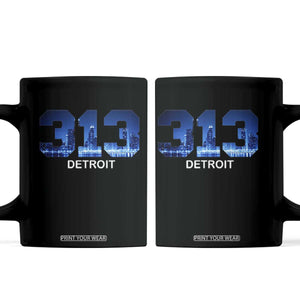 Vintage Detroit Michigan 313 Coffee Mug Area Code Skyline TS10 Black Print Your Wear