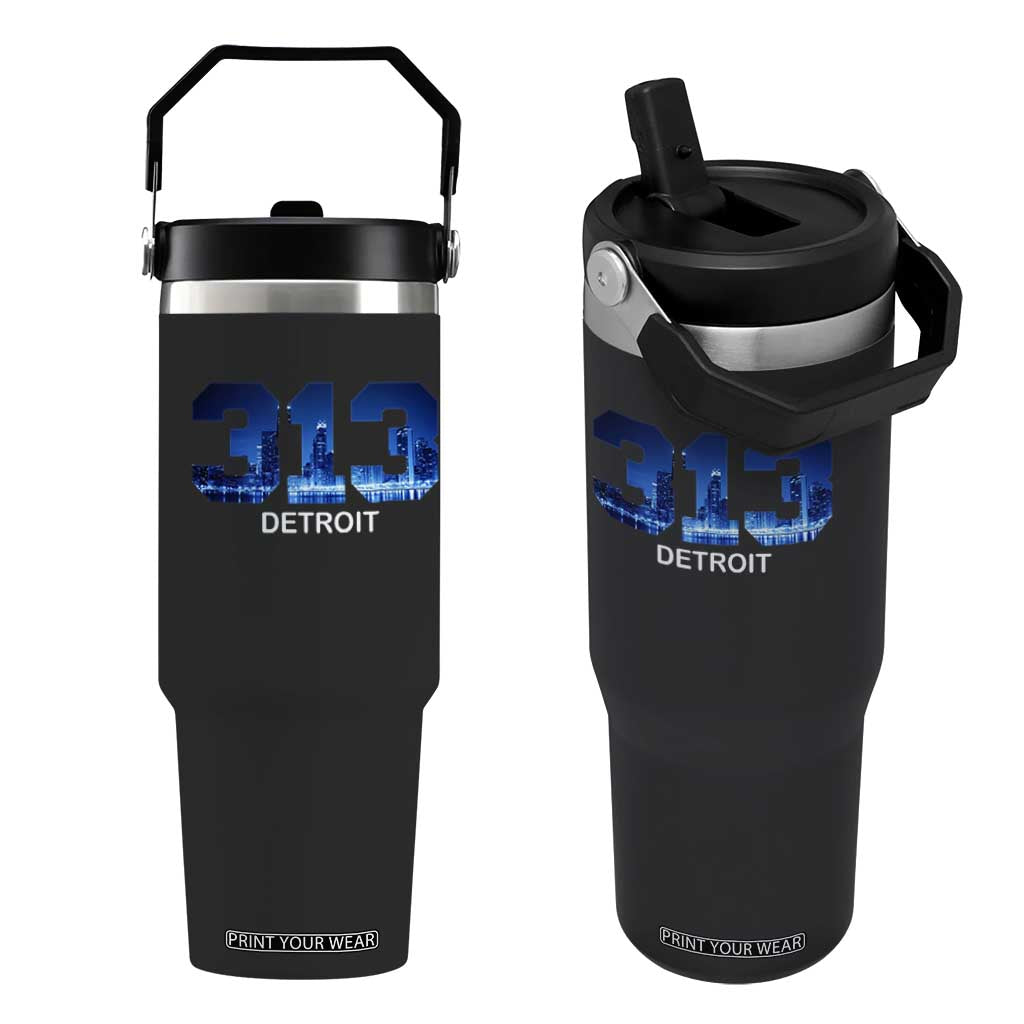 Vintage Detroit Michigan 313 Flip Straw Tumbler Area Code Skyline TS10 One Size: 30 oz Black Print Your Wear
