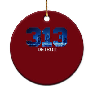 Vintage Detroit Michigan 313 Ceramic Ornament Area Code Skyline TS10 1pc Red Print Your Wear