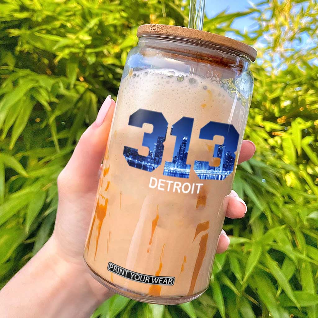 Vintage Detroit Michigan 313 Glass Can Area Code Skyline TS10 Black Print Your Wear