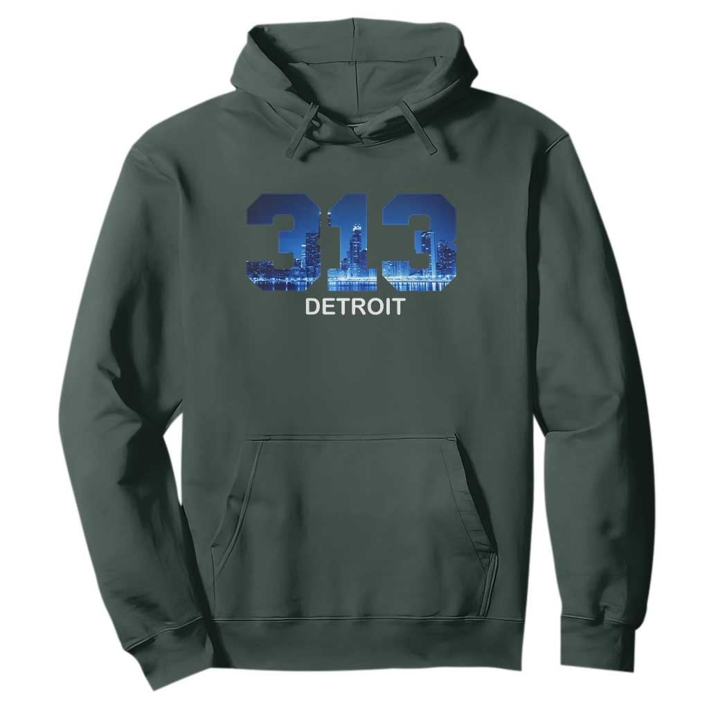 Vintage Detroit Michigan 313 Hoodie Area Code Skyline TS10 Dark Forest Green Print Your Wear