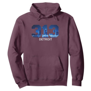 Vintage Detroit Michigan 313 Hoodie Area Code Skyline TS10 Maroon Print Your Wear