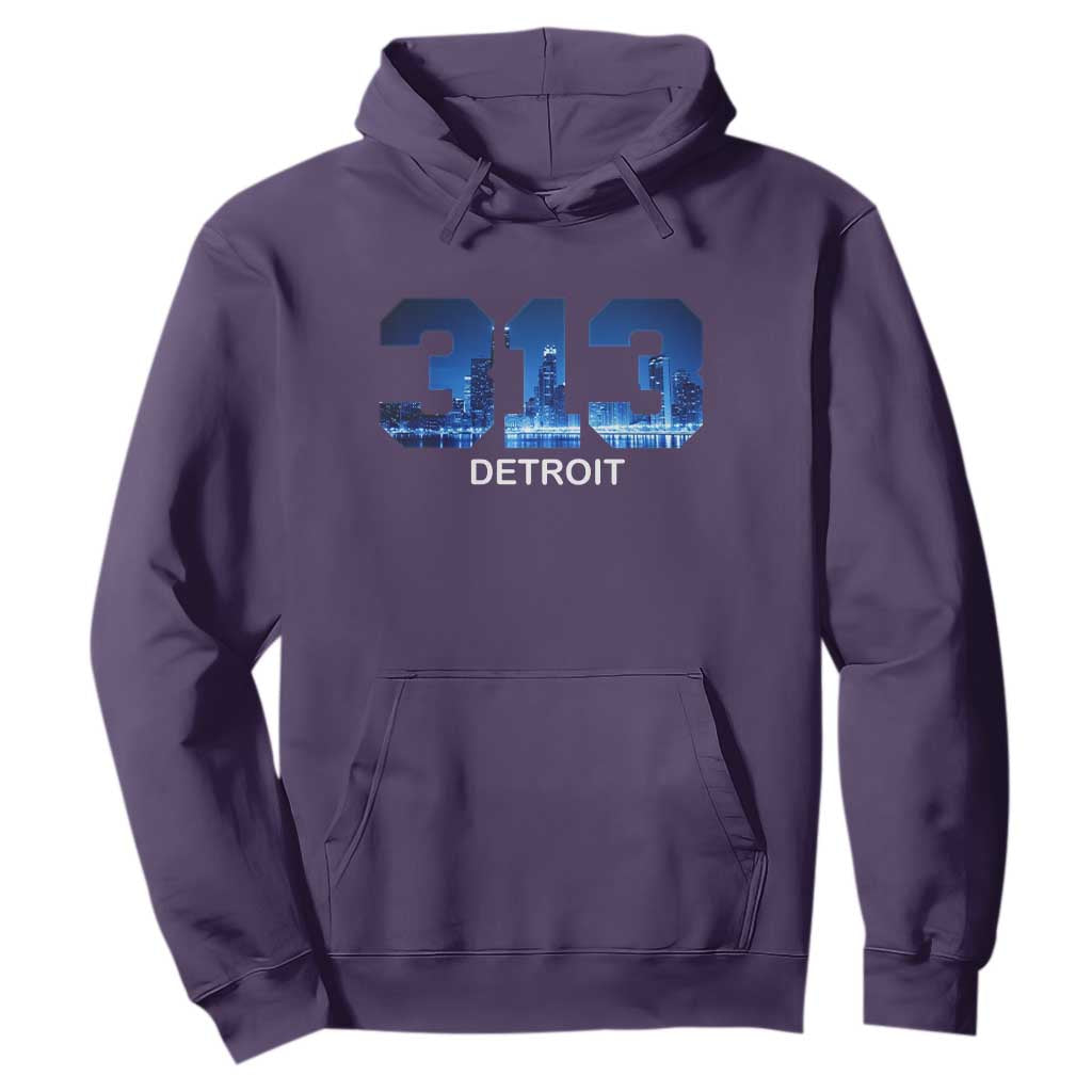 Vintage Detroit Michigan 313 Hoodie Area Code Skyline TS10 Purple Print Your Wear