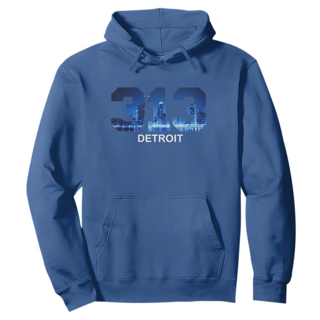 Vintage Detroit Michigan 313 Hoodie Area Code Skyline TS10 Royal Blue Print Your Wear