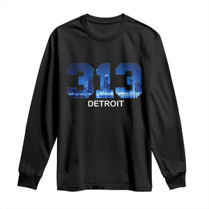 Vintage Detroit Michigan 313 Long Sleeve Shirt Area Code Skyline TS10 Black Print Your Wear