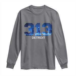 Vintage Detroit Michigan 313 Long Sleeve Shirt Area Code Skyline TS10 Charcoal Print Your Wear