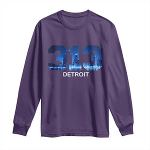 Vintage Detroit Michigan 313 Long Sleeve Shirt Area Code Skyline TS10 Purple Print Your Wear