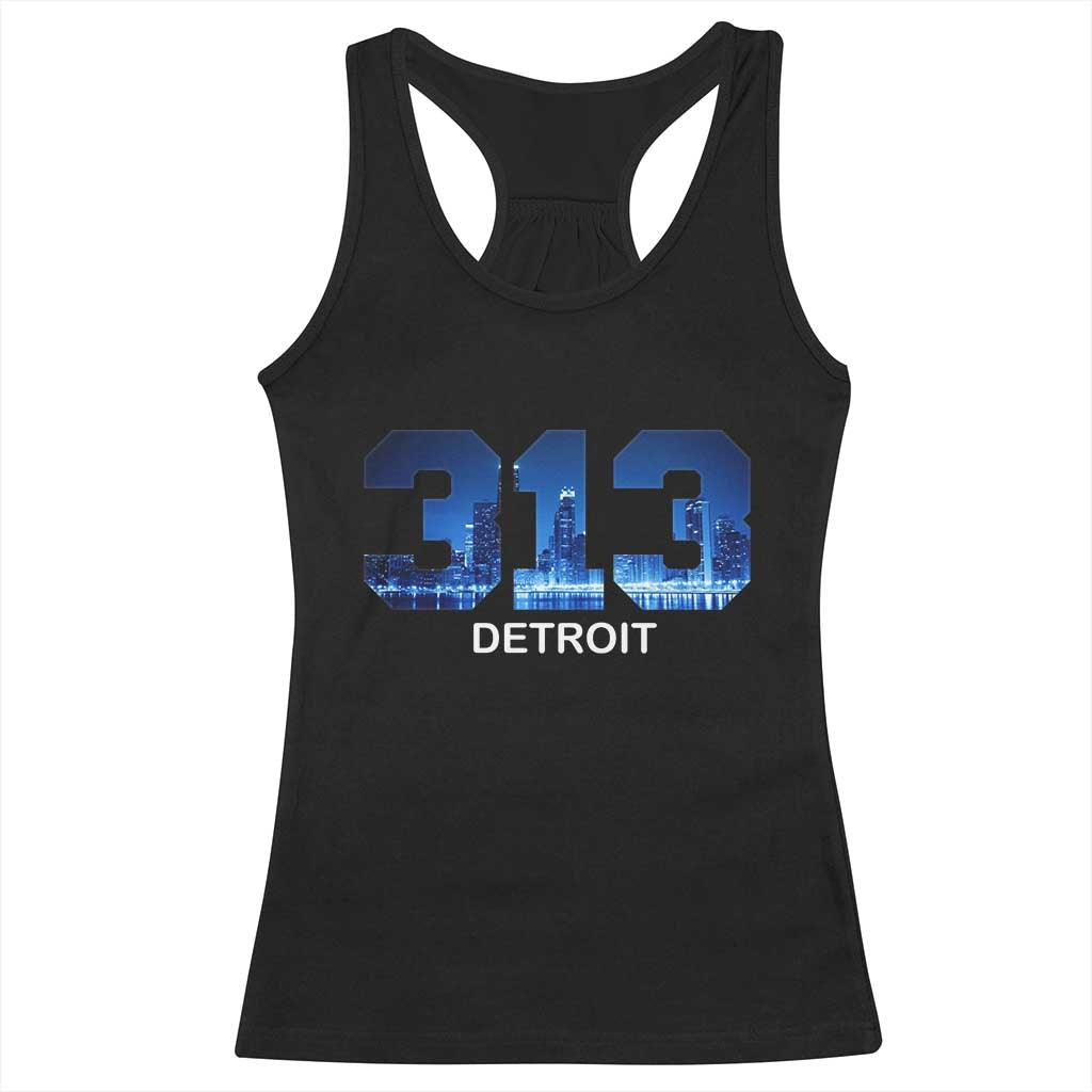 Vintage Detroit Michigan 313 Racerback Tank Top Area Code Skyline TS10 Black Print Your Wear