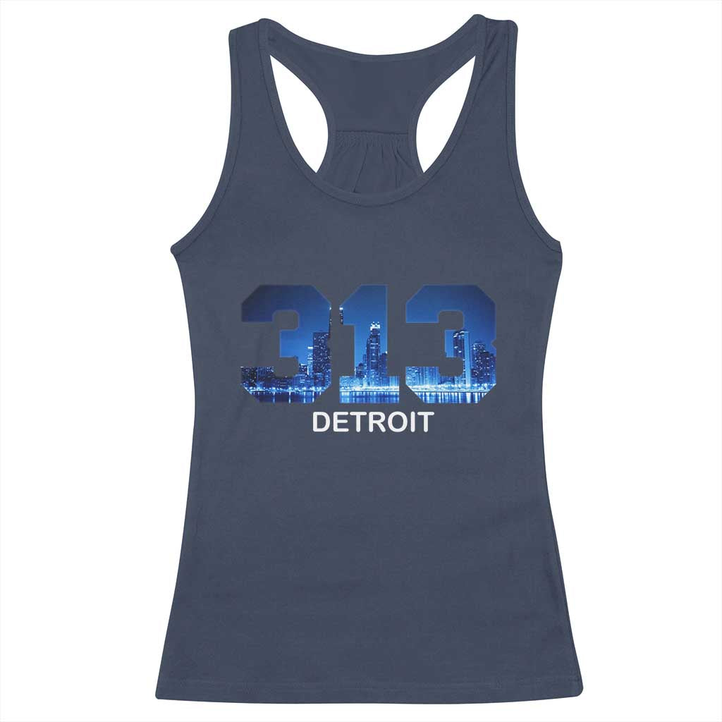 Vintage Detroit Michigan 313 Racerback Tank Top Area Code Skyline TS10 Navy Print Your Wear