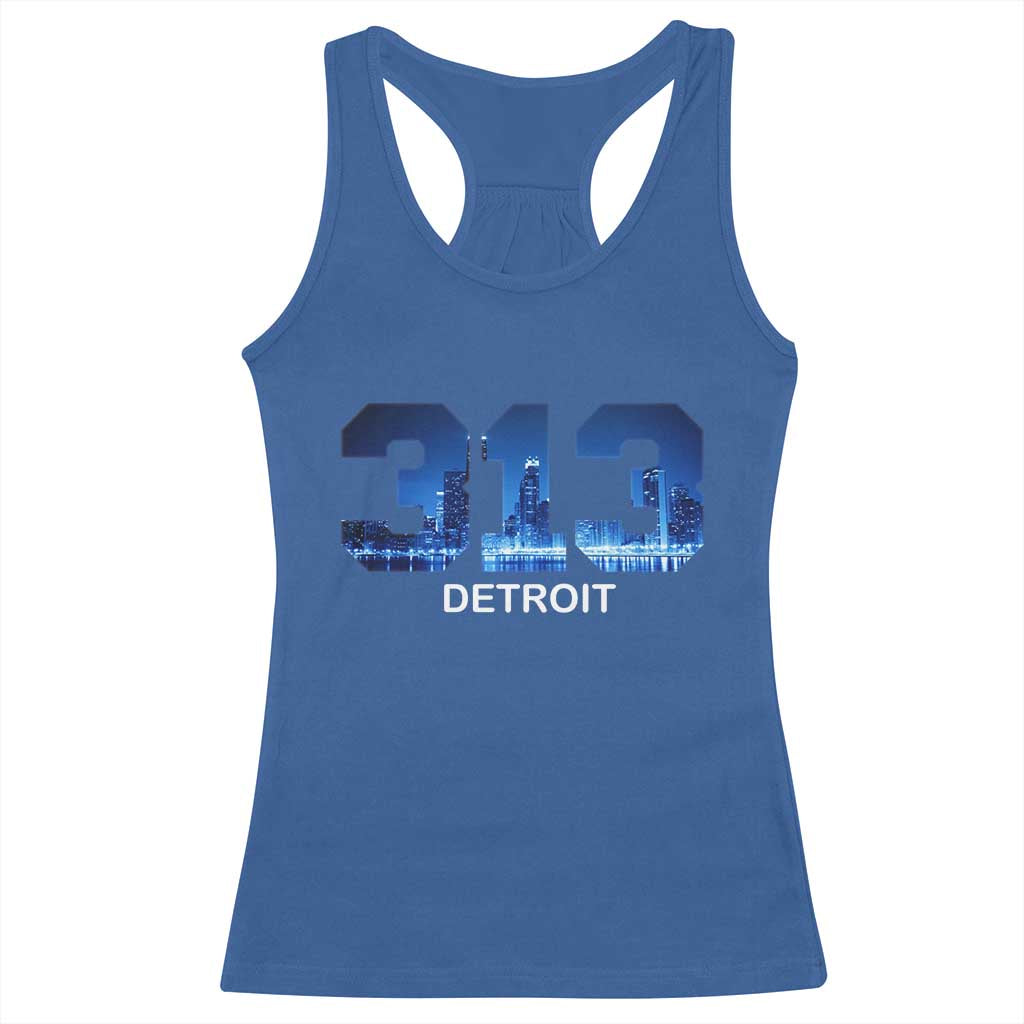 Vintage Detroit Michigan 313 Racerback Tank Top Area Code Skyline TS10 Royal Blue Print Your Wear