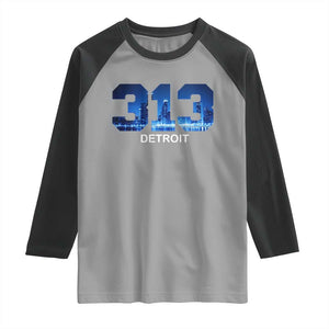 Vintage Detroit Michigan 313 Raglan Shirt Area Code Skyline TS10 Sport Gray Black Print Your Wear