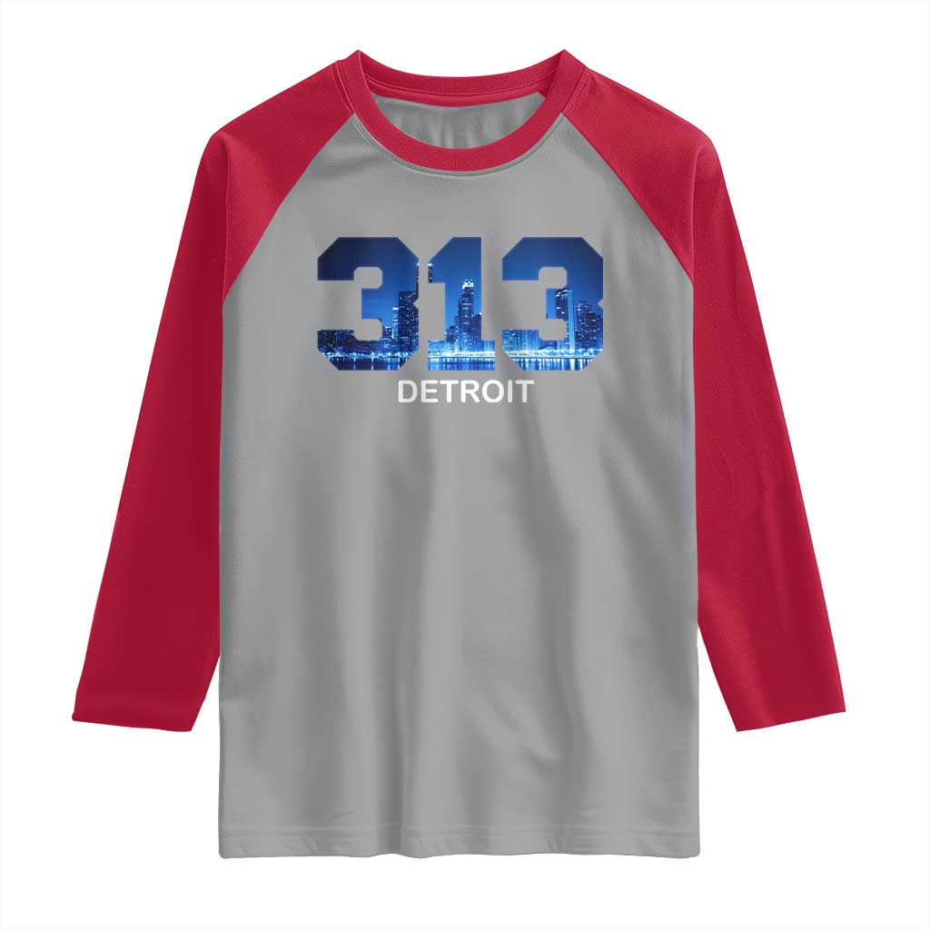 Vintage Detroit Michigan 313 Raglan Shirt Area Code Skyline TS10 Sport Gray Red Print Your Wear