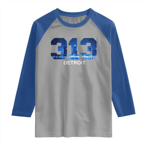 Vintage Detroit Michigan 313 Raglan Shirt Area Code Skyline TS10 Sport Gray Royal Print Your Wear